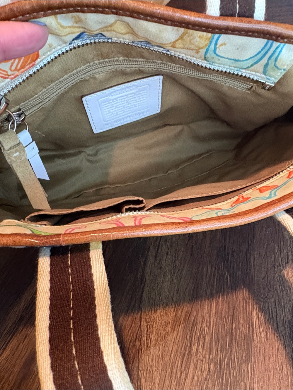 Coach Multicolor Patchwork Tote with Brown Trim and Yellow Tag - Picture 5 of 8